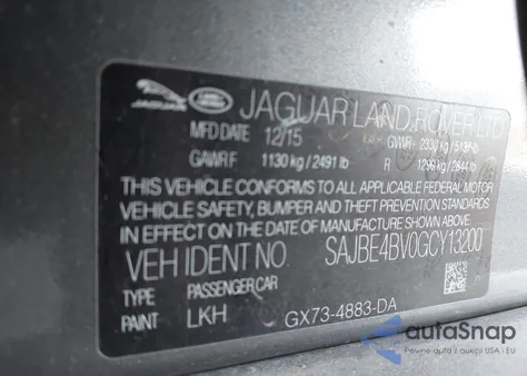 2016 Jaguar Xf 35T Prestige from USA, damaged, VIN SAJBE4BV0GCY13200